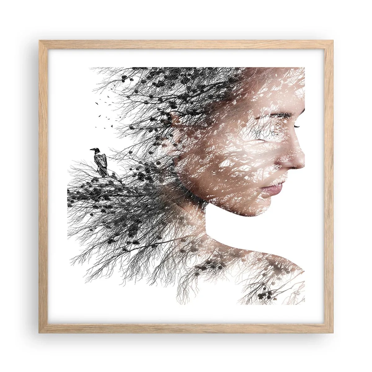 Plagát v ráme zo svetlého duba - Duch lesa - 50x50 cm
