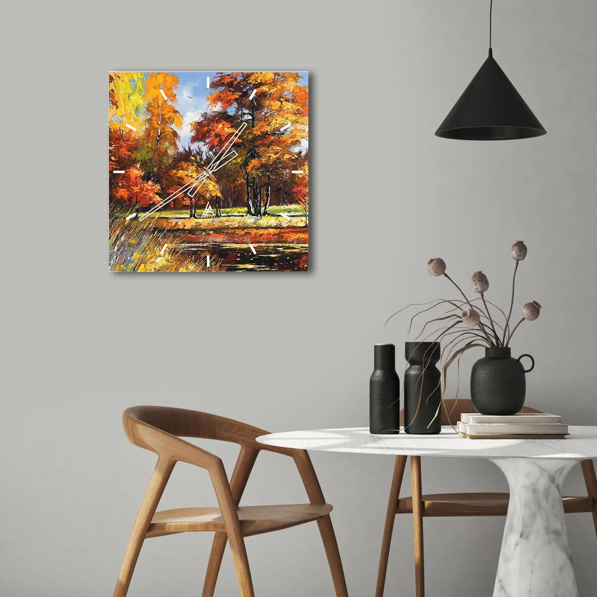 Nástenné hodiny - Krajinka v zlatej a hnedej - 30x30 cm