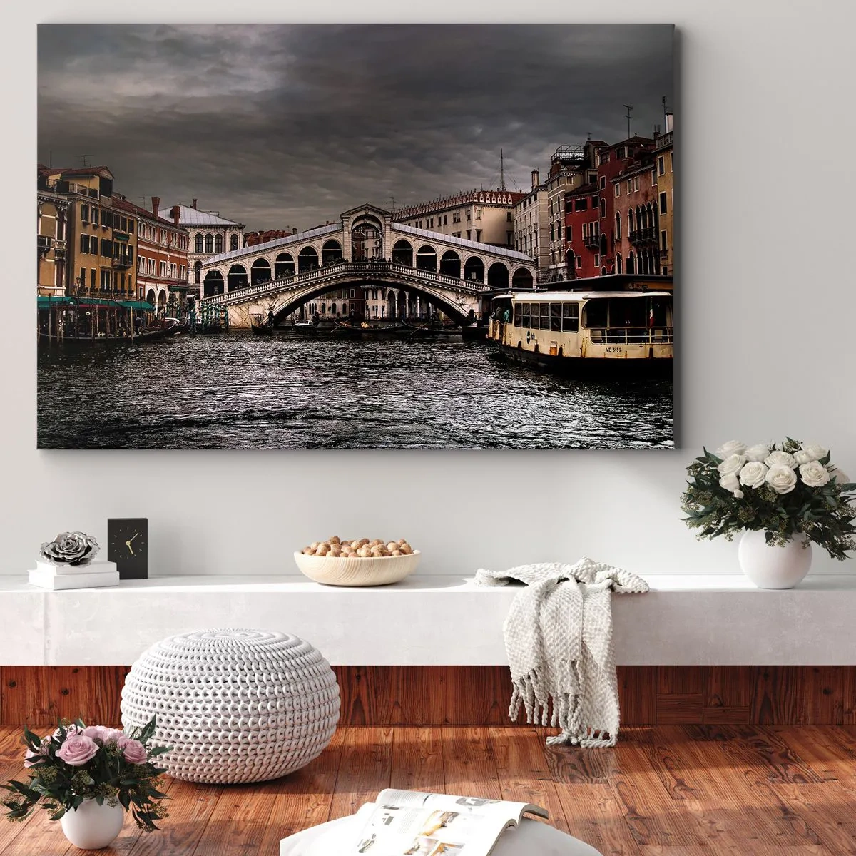 Obraz na plátne - Most Rialto v Benátkach cez Canal Grande, klasická architektúra. - 70x50cm - Sľub benátskeho večera - Moderná nástenná dekorácia do obývacej izby a spálne ARTTOR