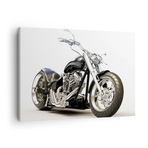 Obraz na plátne - Štýlový čierny motocykel na bielom pozadí - 70x50cm - Sila s charakterom - Moderná nástenná dekorácia do obývacej izby a spálne ARTTOR
