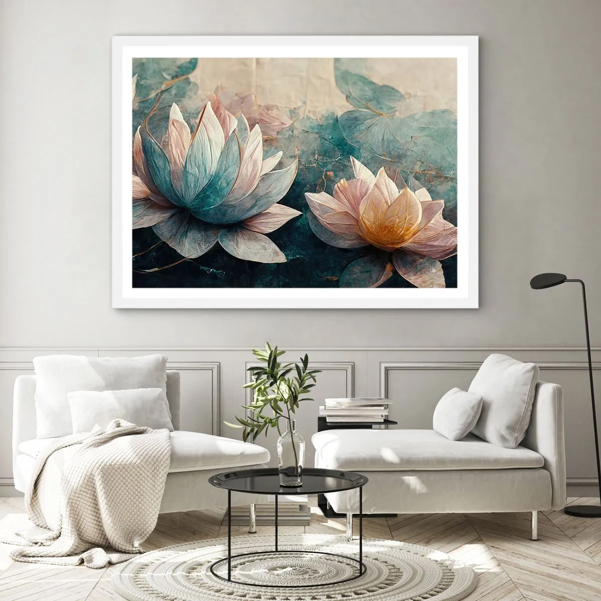 Plagát v bielom ráme - Hviezdy a jazero - 100x70 cm