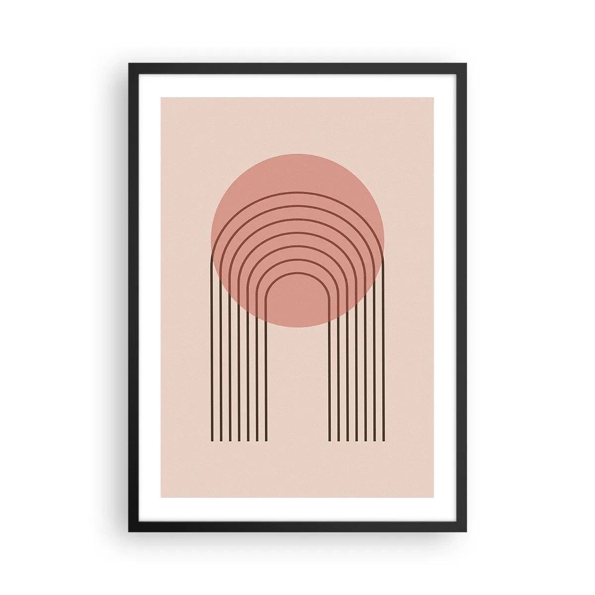 Plagát v čiernom ráme - Minimalistická abstrakcia s oblúkmi v odtieňoch ružovej a béžovej. - 50x70cm - Neodolateľná príťažlivosť - Moderná nástenná dekorácia do obývacej izby a spálne ARTTOR