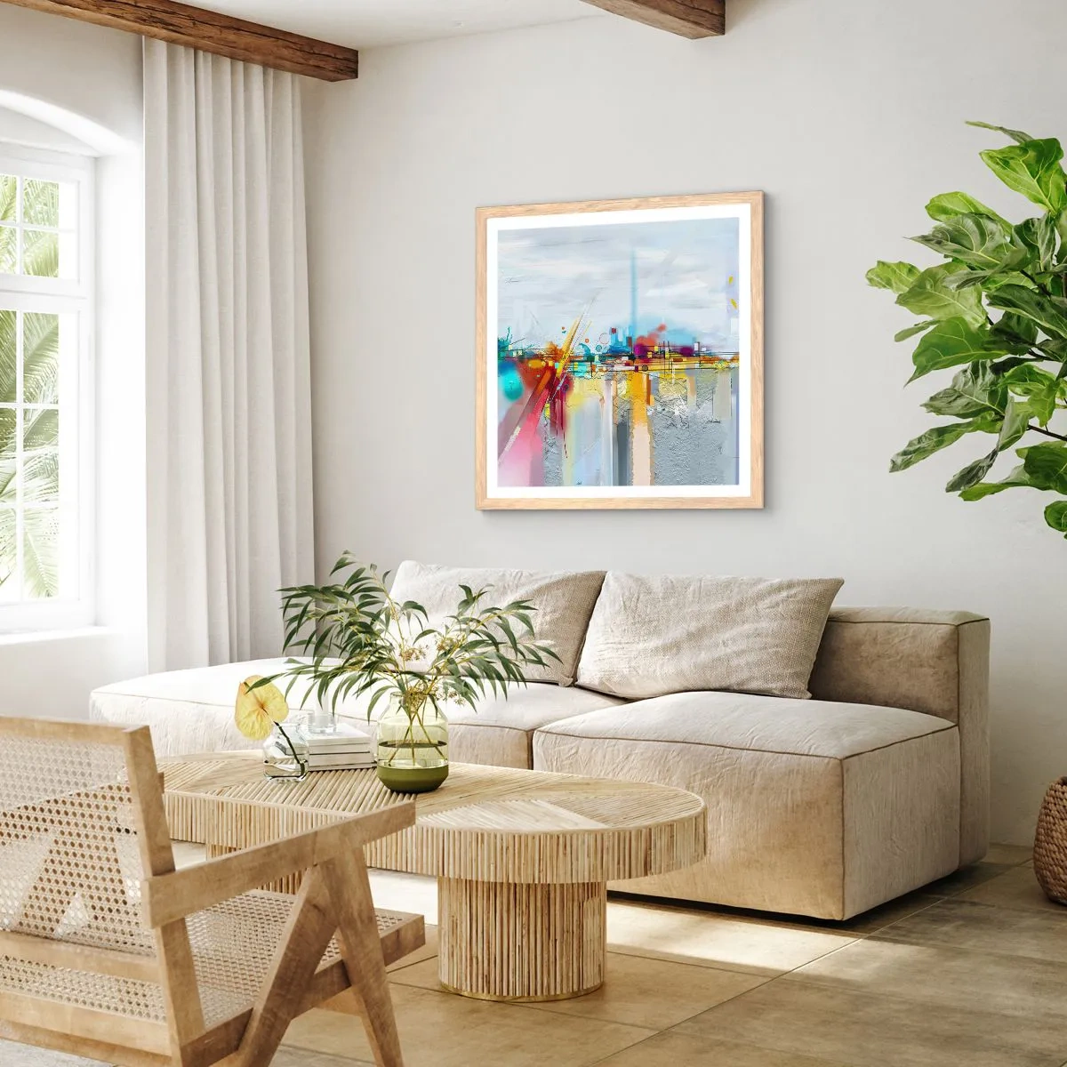 Plagát v ráme zo svetlého duba - Most radosti nad riekou života - 60x60 cm