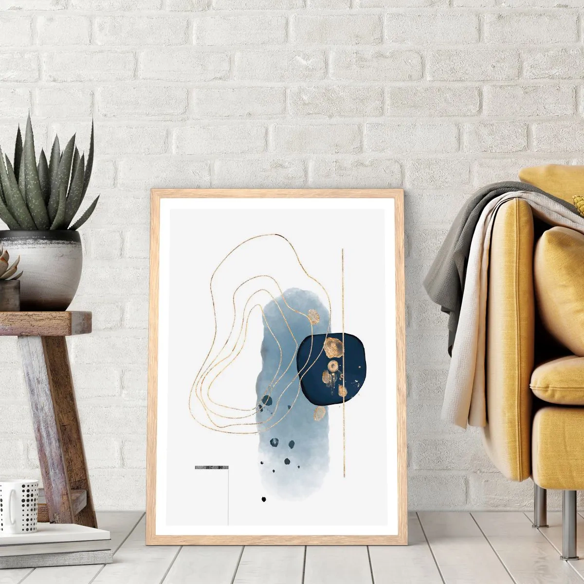 Plagát v ráme zo svetlého duba - Modro-zlatá fantázia - 70x100 cm