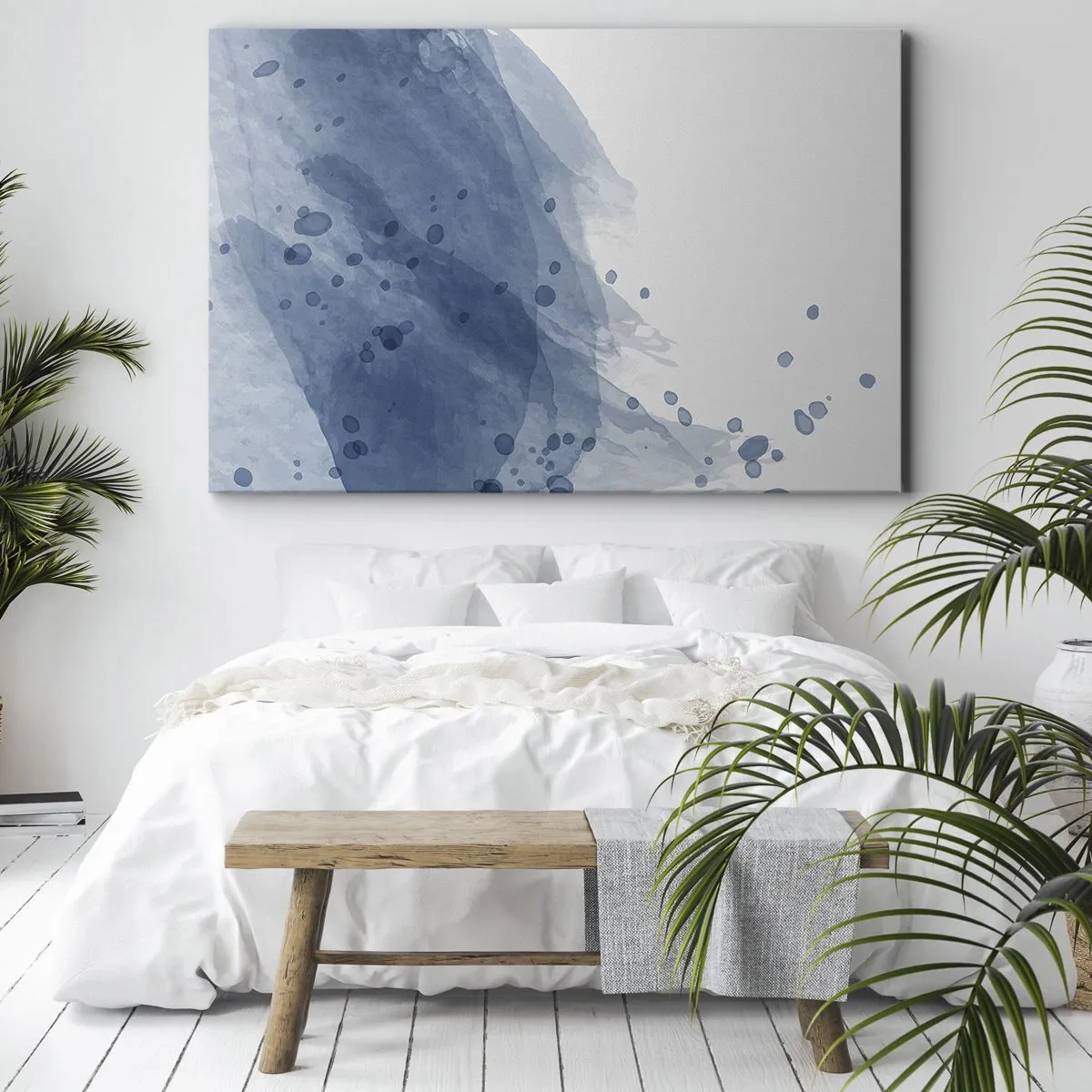 Obraz na plátne - Abstraktné škvrny a pruhy v odtieňoch modrej - 70x50cm - Modrý tyl - Moderná nástenná dekorácia do obývacej izby a spálne ARTTOR