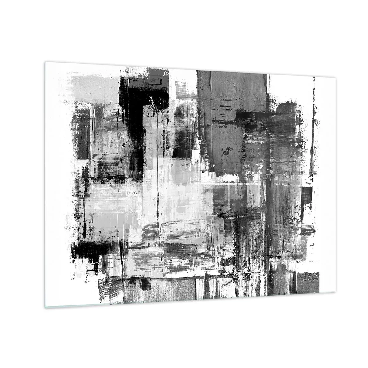 Obraz na skle - Čiernobiela abstrakcia s geometrickou štruktúrou - 70x50cm - Sivé je krásne - Moderná nástenná dekorácia do obývacej izby a spálne ARTTOR