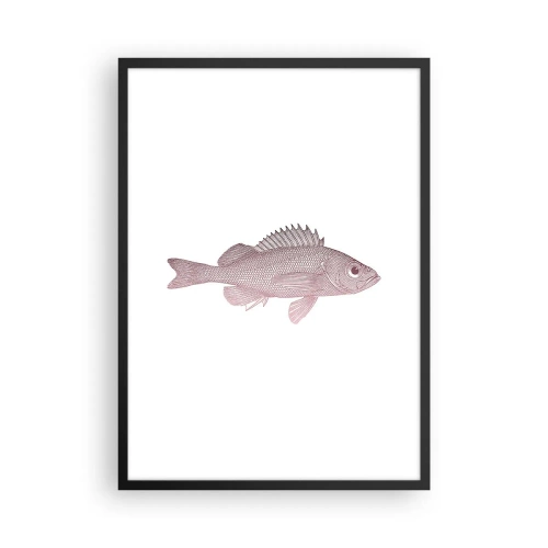 Plagát v čiernom ráme - Grafika ryby na bielom pozadí v minimalistickom štýle - 50x70cm - Ryba s veľkými očami - Moderná nástenná dekorácia do obývacej izby a spálne ARTTOR