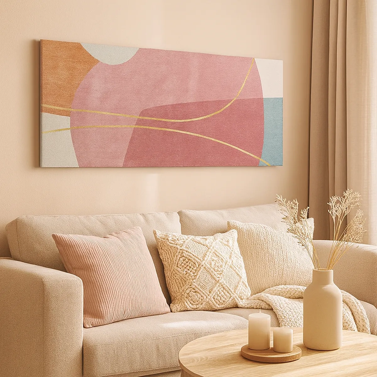 Obraz na plátne - Pastelová kompozícia so zlatou niťou - 30x30 cm