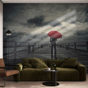 Fototapeta Premium Canvas - Nevadí, že prší - Drevené mólo, More, Prechádzka v daždi - 100x70 cm