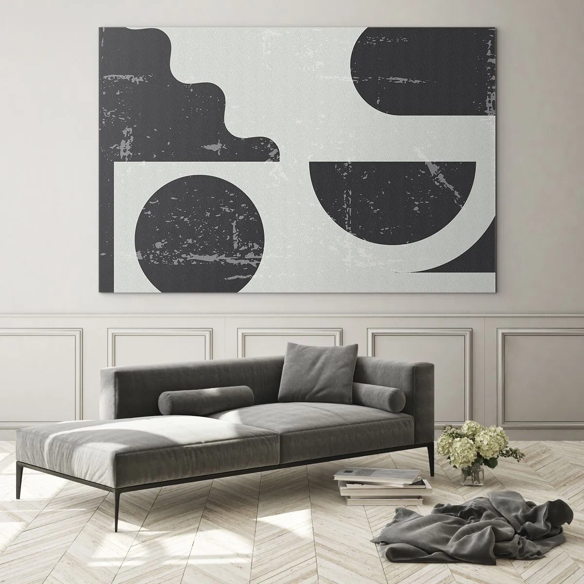 Obraz na skle - Abstraktná geometrická grafika s odreninami - 70x50cm - Kompozícia nad a pod - Moderná nástenná dekorácia do obývacej izby a spálne ARTTOR