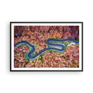 Plagát v čiernom ráme - Kľukatá cesta lesom - 91x61 cm