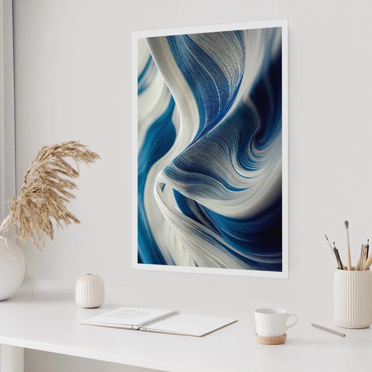 Plagát - Plynulosť modrej a bielej - 50x70 cm