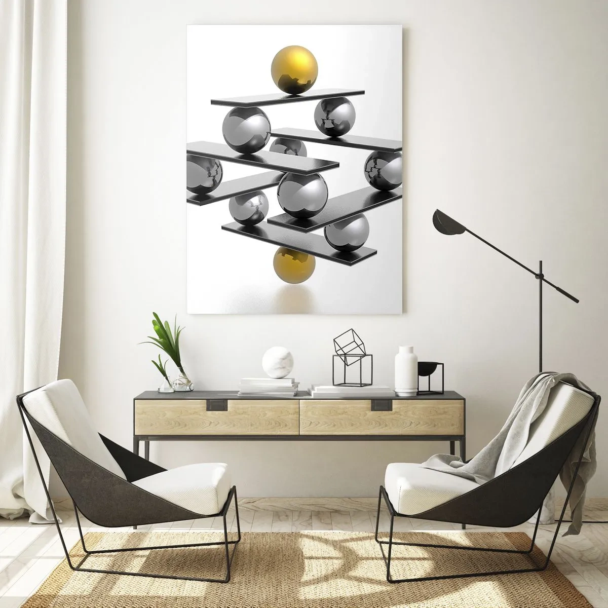 Obraz na skle - Zlato-strieborná rovnováha - 50x70 cm