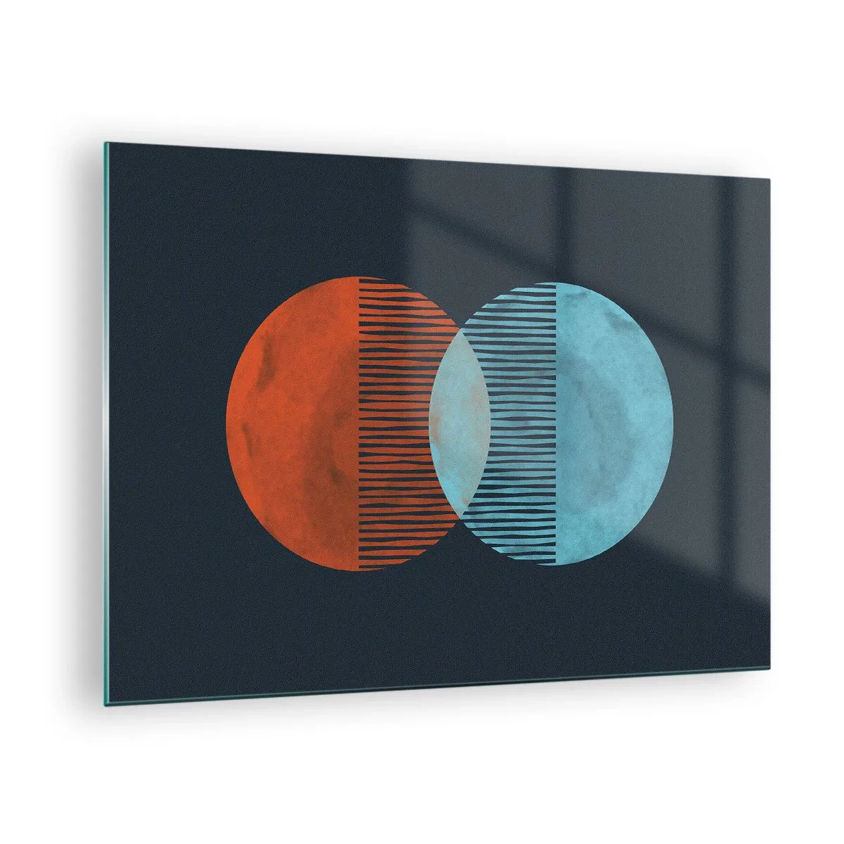 Obraz na skle - Dve pretínajúce sa farebné planéty s geometrickým vzorom - 70x50cm - Astronomická fantázia - Moderná nástenná dekorácia do obývacej izby a spálne ARTTOR