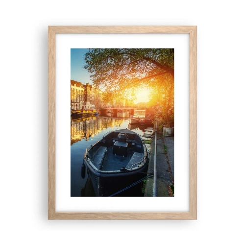 Plagát v ráme zo svetlého duba - Ráno v Amsterdame - 30x40 cm