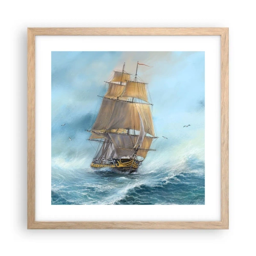 Plagát v ráme zo svetlého duba - Bežiaci po vlnách - 40x40 cm