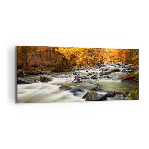 Obraz na plátne - Potok v zlatom lese - 120x50 cm