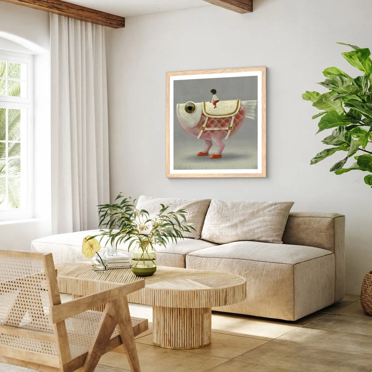 Plagát v ráme zo svetlého duba - Rybí jazdec - 60x60 cm