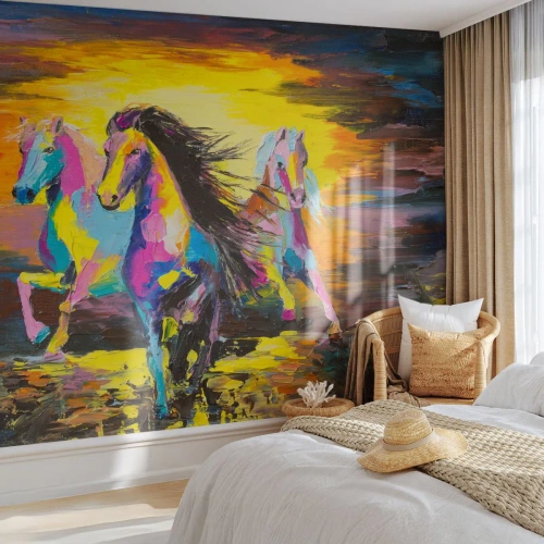 Fototapeta Premium Canvas - Ponorené do dúhy - Zvieratá, Kone, Sloboda - 350x256 cm
