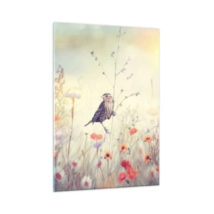 Obraz na skle - Portrét vtáka s lúkou v pozadí - 50x70 cm