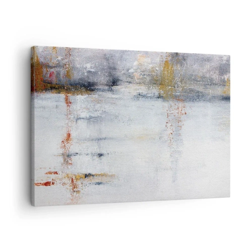 Obraz na plátne - Abstraktná krajina s rozmazanými akcentmi sivej a zlatej. - 70x50cm - Za závojom vzduchu - Moderná nástenná dekorácia do obývacej izby a spálne ARTTOR