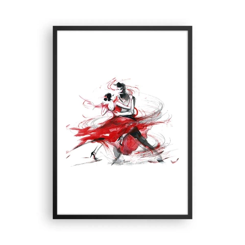 Plagát v čiernom ráme - Pár tancuje tango s dynamickými červenými akcentmi - 50x70cm - Tango - rytmus náruživosťou - Moderná nástenná dekorácia do obývacej izby a spálne ARTTOR