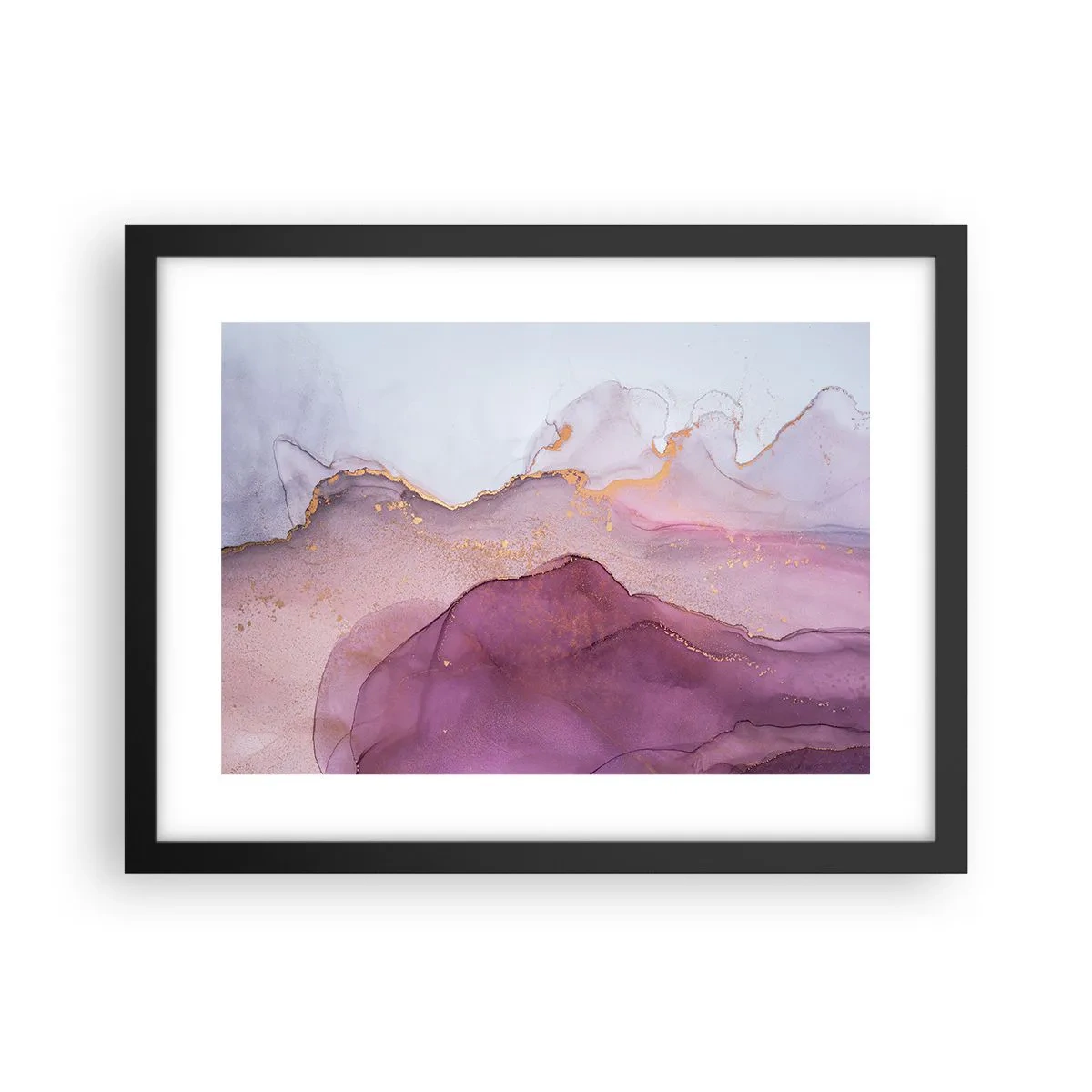 Plagát v čiernom ráme - Fialové a ľalové vlny - 40x30 cm