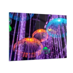 Obraz na skle - Farebné svetelné štruktúry pripomínajúce medúzy - 70x50cm - Svetelná fontána - Moderná nástenná dekorácia do obývacej izby a spálne ARTTOR