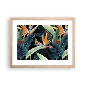 Plagát v ráme zo svetlého duba - Plamenné kvety trópov - 40x30 cm