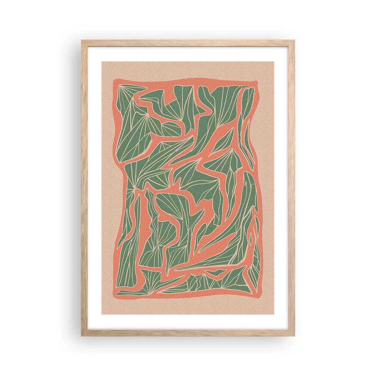 Plagát v ráme zo svetlého duba - Súboj koralov a zelene - 50x70 cm