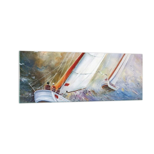 Obraz na skle - Bežiace cez vlny - 140x50 cm