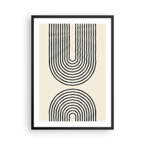 Plagát v čiernom ráme - Abstraktný vzor s čiarami tvoriacimi symetrické oblúky v minimalistickom štýle. - 50x70cm - Už čoskoro… - Moderná nástenná dekorácia do obývacej izby a spálne ARTTOR