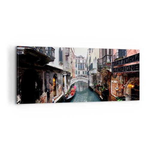Obraz na plátne - Benátska krajina s gondolou a mostíkom - 100x40 cm
