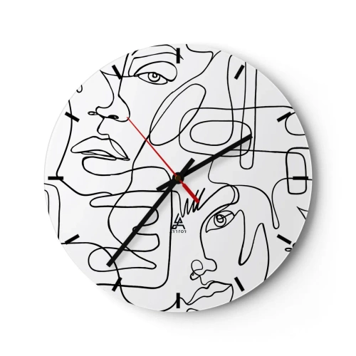 Nástenné hodiny - Minimalistické náčrty tvárí v tvare linky na bielom pozadí - 30x30cm - V spletených emóciách - Moderná nástenná dekorácia do obývacej izby, kuchyne a spálne ARTTOR