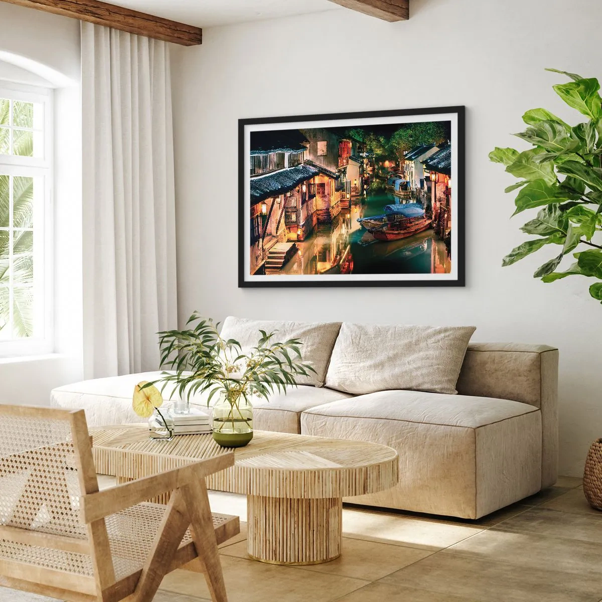 Plagát v čiernom ráme - Večer na čínskej ulici - 70x50 cm