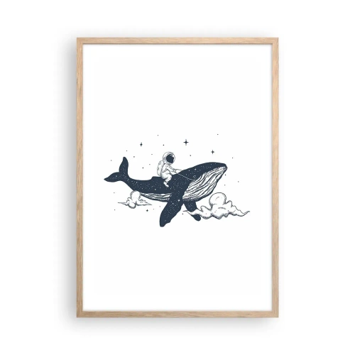 Plagát v ráme zo svetlého duba - Vesmírne dobrodružstvo - 50x70 cm