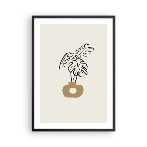 Plagát v čiernom ráme - Minimalistická kresba monstery vo váze - 50x70cm - Monstera – ozdoba pre domácnosť - Moderná nástenná dekorácia do obývacej izby a spálne ARTTOR