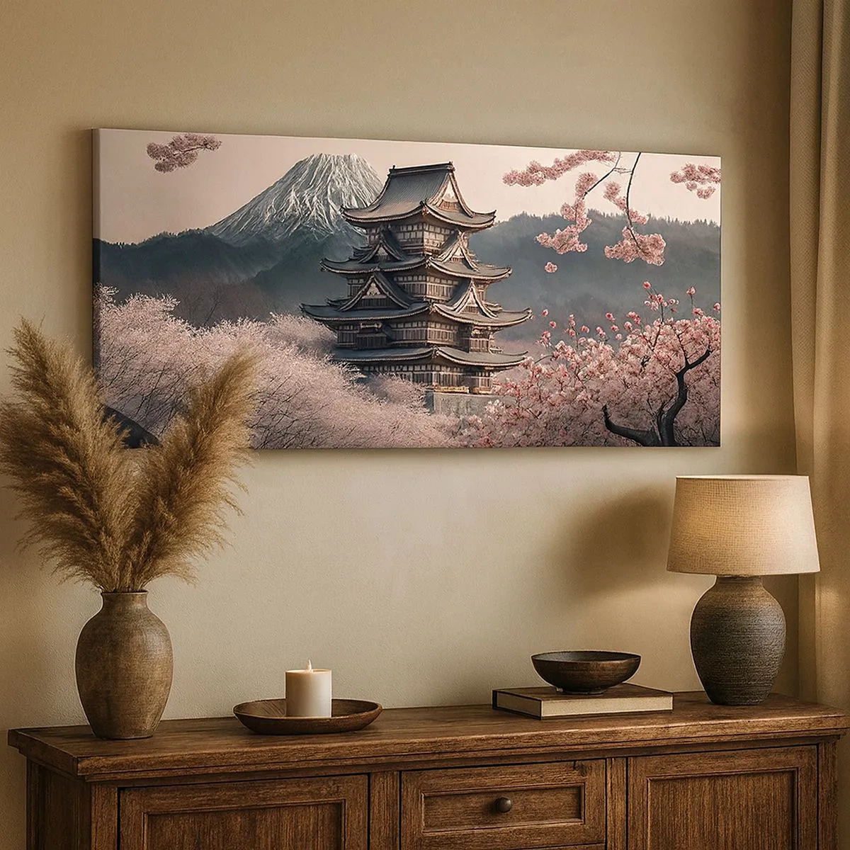 Obraz na plátne - Krajina kvitnúcich čerešní - 100x40 cm