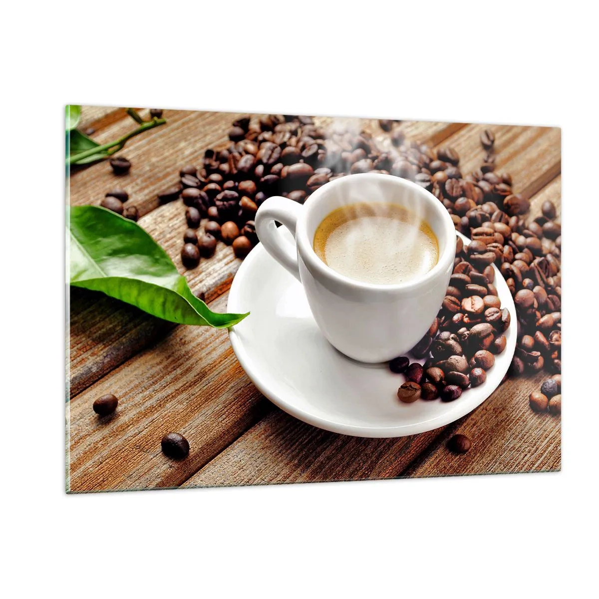 Obraz na skle - Káva na lavici - 120x80 cm