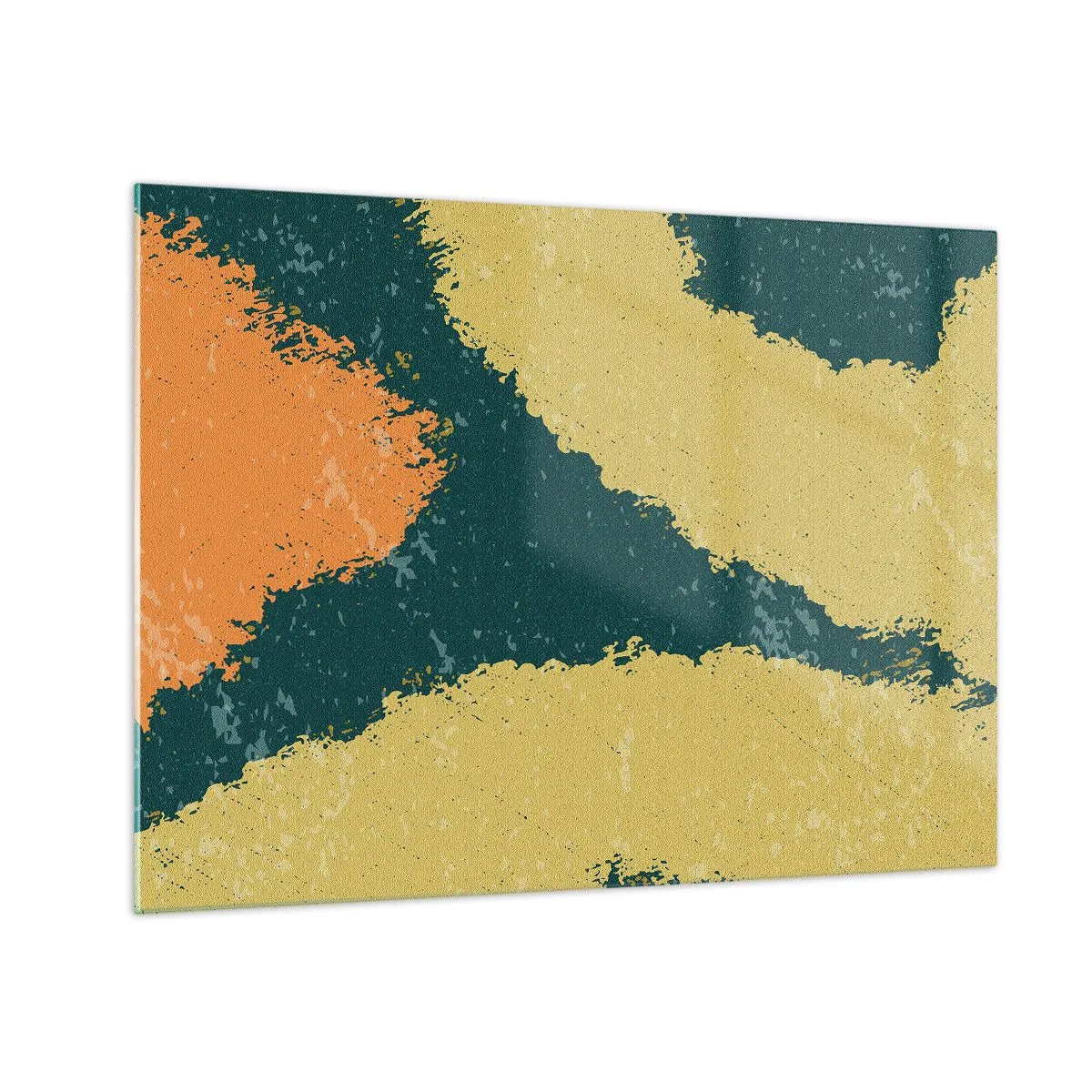 Obraz na skle - Plynulá abstrakcia v horčicovej, zelenej a oranžovej farbe. - 70x50cm - Abstrakcia – spomalený pohyb - Moderná nástenná dekorácia do obývacej izby a spálne ARTTOR