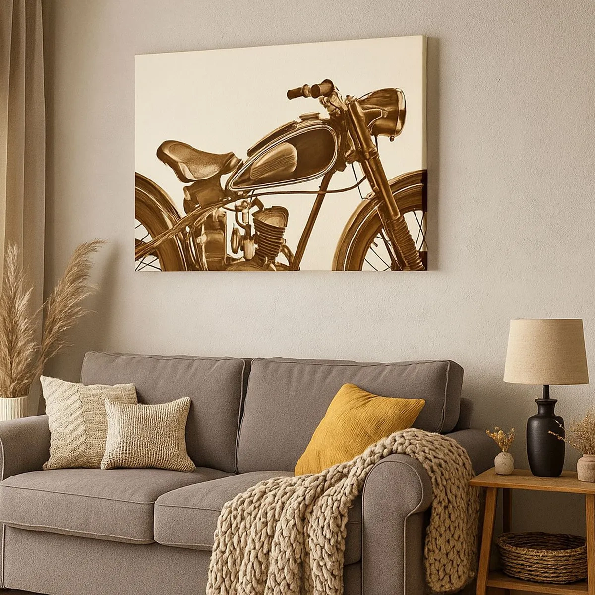 Obraz na plátne - Vintage retro motocykel na svetlom pozadí - 70x50cm - Túžba po klasike - Moderná nástenná dekorácia do obývacej izby a spálne ARTTOR