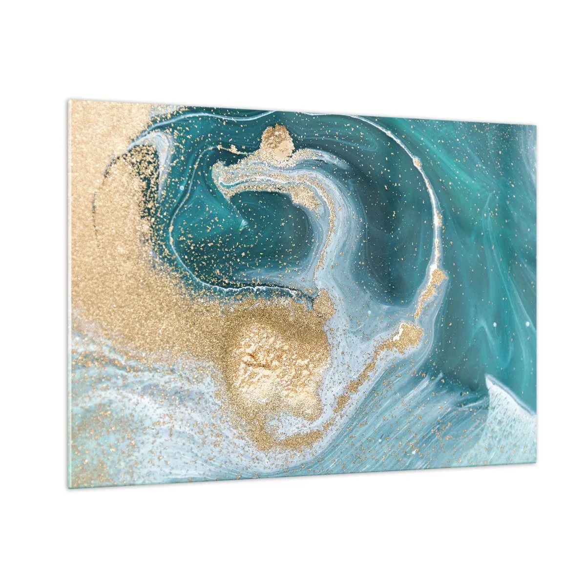 Obraz na skle - Vír zlatej a tyrkysovej - 100x70 cm