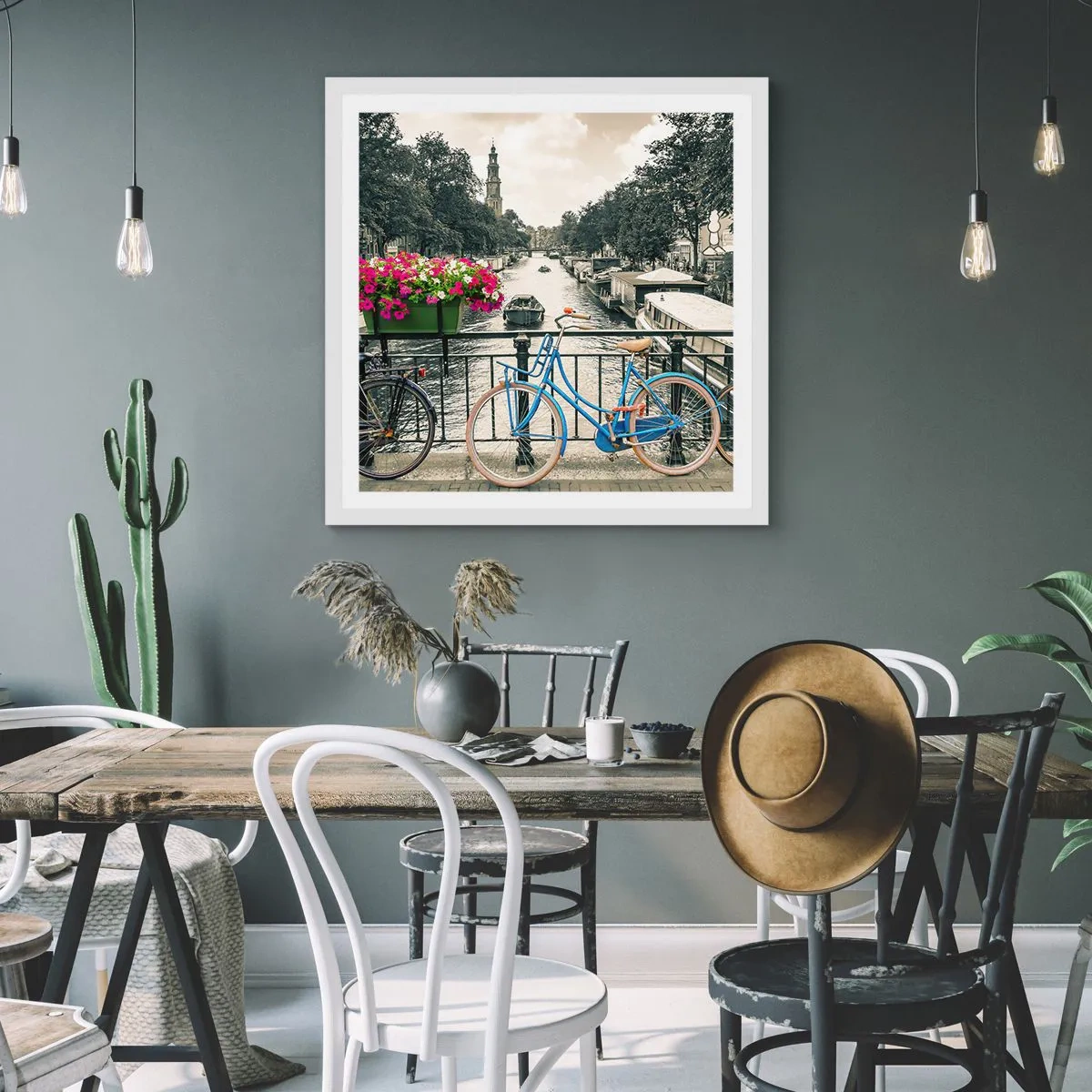 Plagát v bielom ráme - Farby amsterdamskej ulice - 60x60 cm