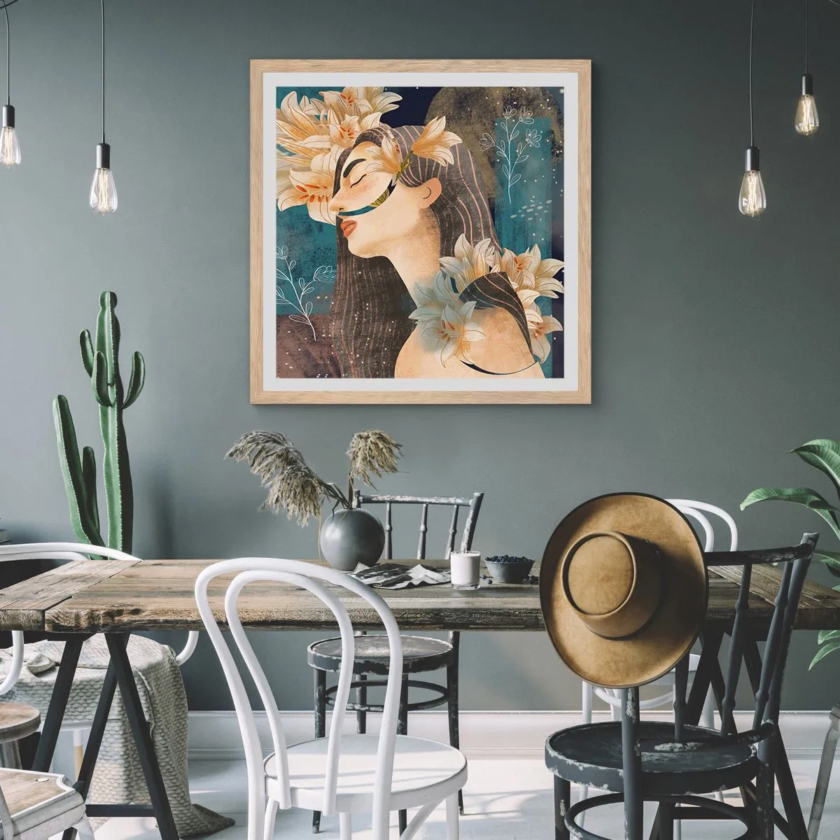 Plagát v ráme zo svetlého duba - Rozprávka o princeznej s ľaliami - 60x60 cm