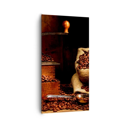 Obraz na plátne - Zátišie so zrnkami kávy a mlynčekom - 65x120 cm
