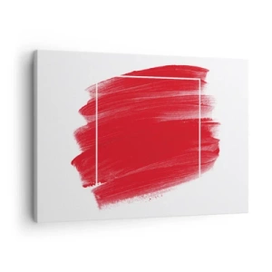 Obraz na plátne - Červený ťah štetcom s bielym okrajom - 70x50cm - Mimo rám - Moderná nástenná dekorácia do obývacej izby a spálne ARTTOR