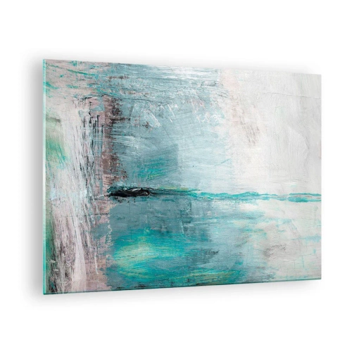 Obraz na skle - Abstraktná kompozícia v odtieňoch modrej a sivej - 70x50cm - Horizontálne v modrej - Moderná nástenná dekorácia do obývacej izby a spálne ARTTOR
