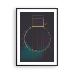 Plagát v čiernom ráme - Umelecký detailný záber na rezonančnú dosku akustickej gitary. - 50x70cm - Okamih, než to zaznie - Moderná nástenná dekorácia do obývacej izby a spálne ARTTOR