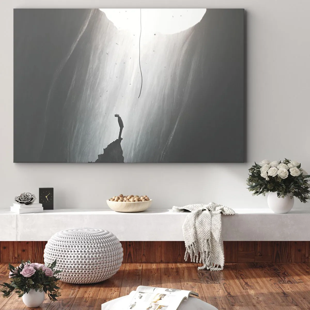 Obraz na plátne - Silueta muža na podlahe jaskyne s výhľadom na svetlo - 70x50cm - Vždy máte na výber - Moderná nástenná dekorácia do obývacej izby a spálne ARTTOR