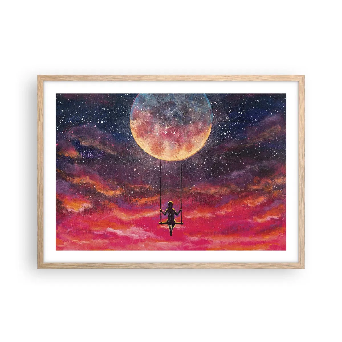 Plagát v ráme zo svetlého duba - Stavať si vzdušné zámky - 70x50 cm